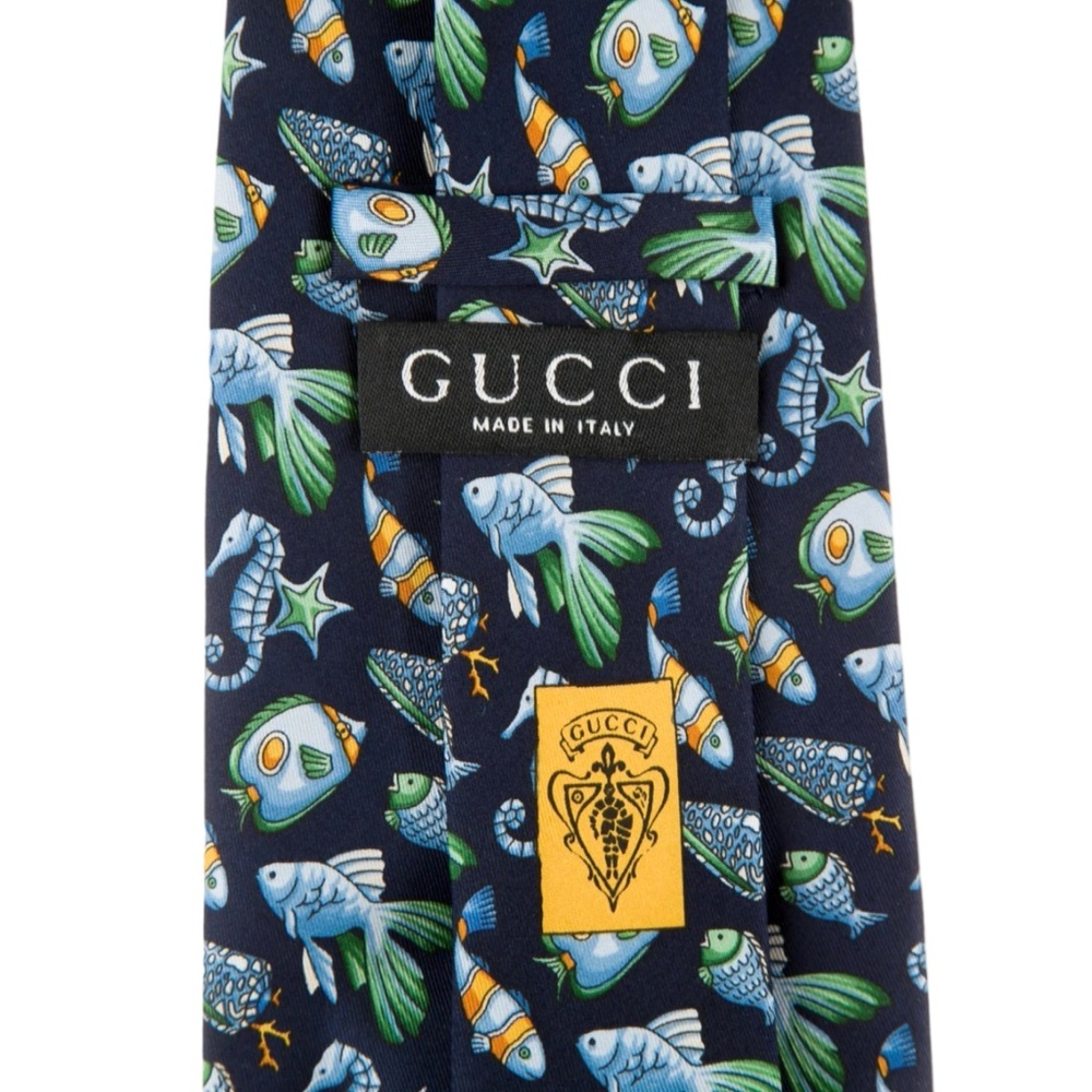 GUCCI • Vintage Fish Seahorse Business Classic Tie - Picture 4 of 10